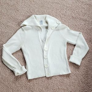 Womens White Knitted Large Button Cardigan Ellemenno